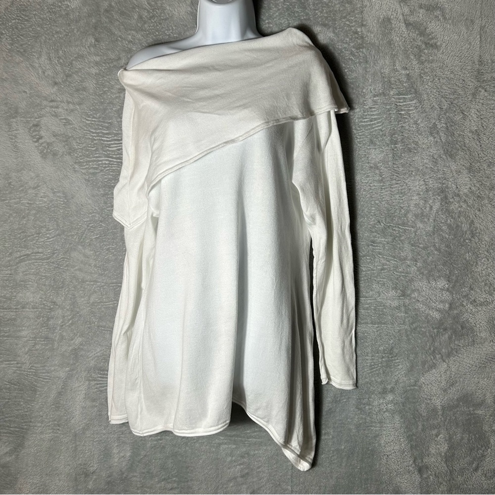 Planet Sweater Womens‎ OS One Size Ivory Off Shoulder Cowl Neck Asymmetrical